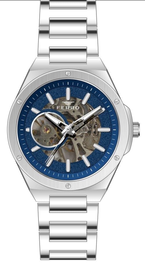 Ferro Otomatik Çelik Gri Mavi Kadran 44 mm  Erkek Kol Saati