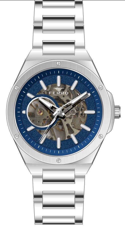 Ferro Otomatik Çelik Gri Mavi Kadran 44 mm  Erkek Kol Saati