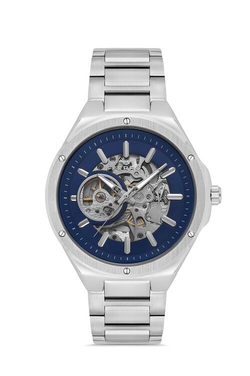 Ferro Otomatik Çelik Gri Mavi Kadran 44 mm  Erkek Kol Saati