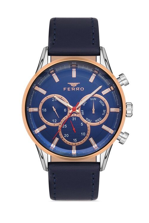 Ferro 44 mm Lacivert Deri Kordon Erkek Kol Saati FM11025B-E3 FM11025B-E3