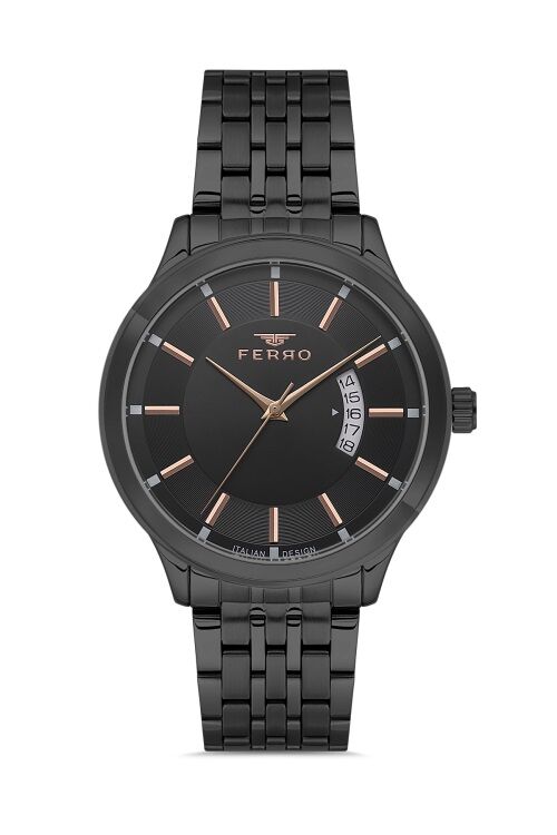 Ferro Siyah Çelik Kordon Erkek Kol Saati F11561AWT-G 3ATM Su Geçirmez 2 Yıl Garantili HediyePaketli