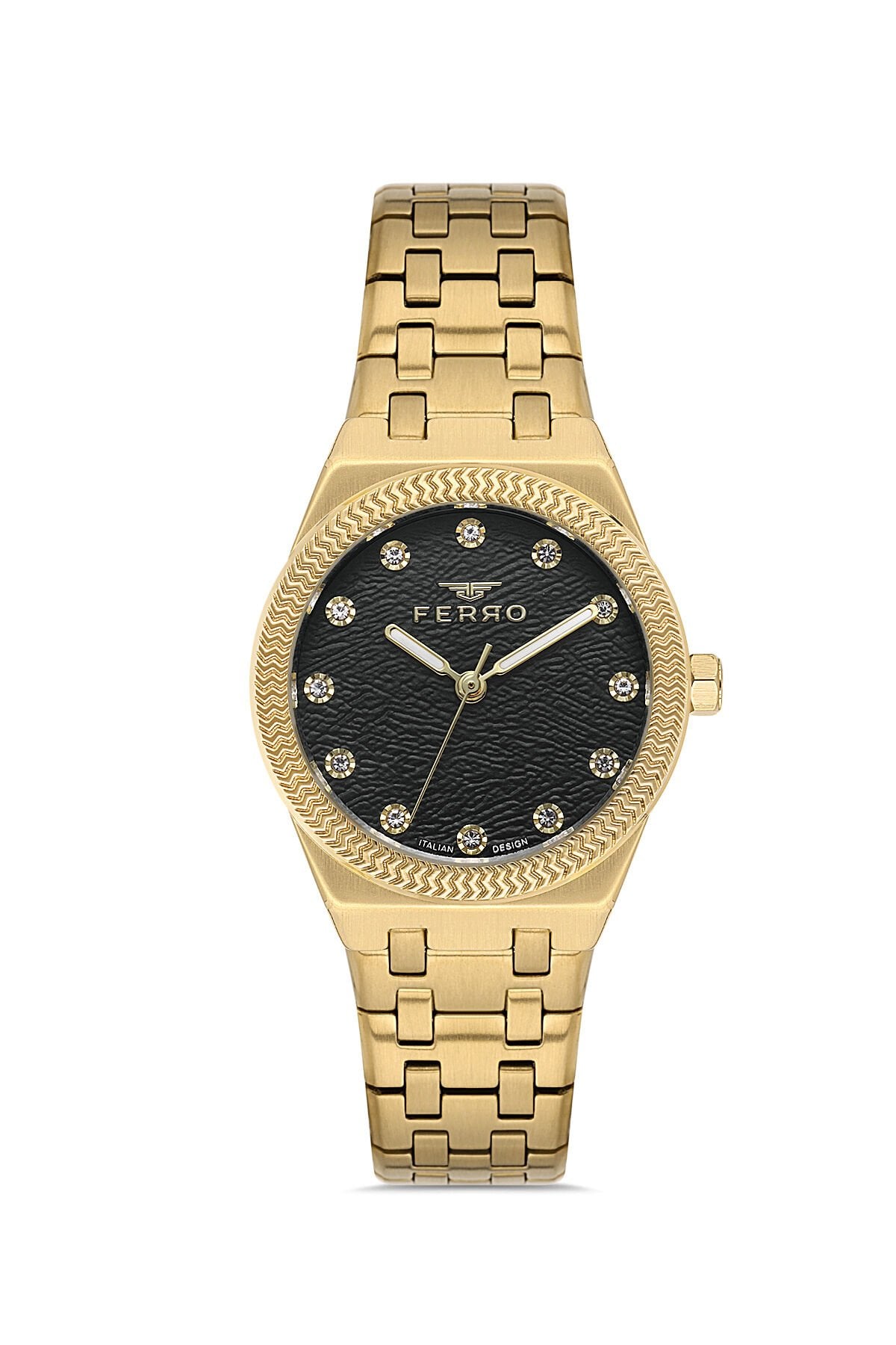 Ferro Sarı Çelik Kordon Kadın Kol Saati FL40146A-B2 3ATM Su Geçirmez 2 Yıl Garantili HediyePaketli