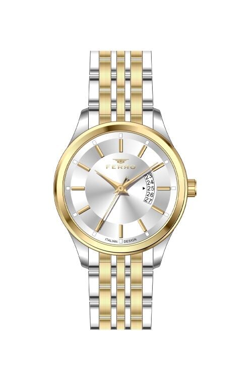 Ferro Sarı ve Gümüş Çelik Kordon Erkek Kol Saati F11561A-D 3ATM Su Geçirmez 2 Yıl Garantili