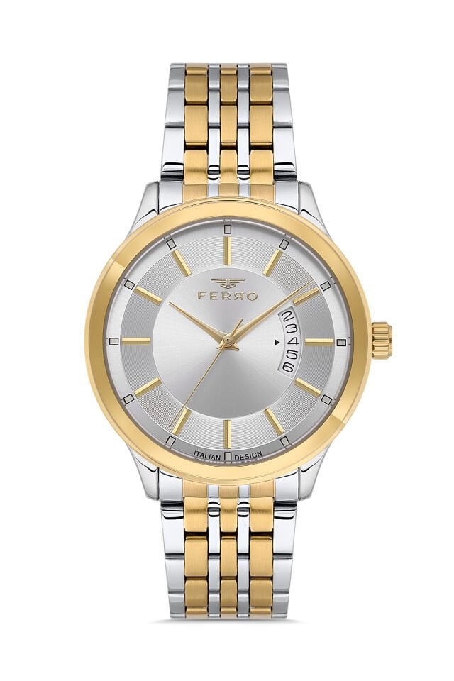 Ferro Sarı ve Gümüş Çelik Kordon Erkek Kol Saati F11561AWT-D 3ATM Su Geçirmez 2 Yıl Garantili