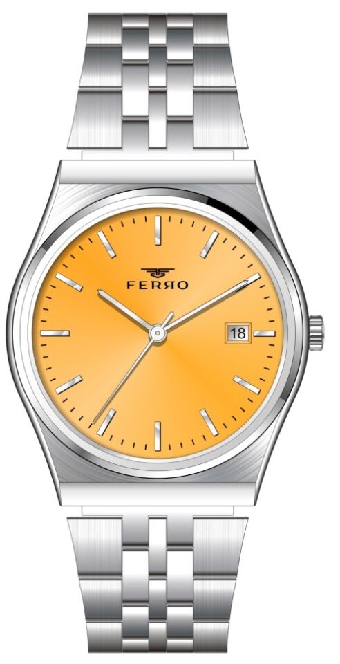 Ferro FL21591AWT-A12 Quartz Çelik Gri Turuncu Kadran 36 mm Kadın Kol Saati