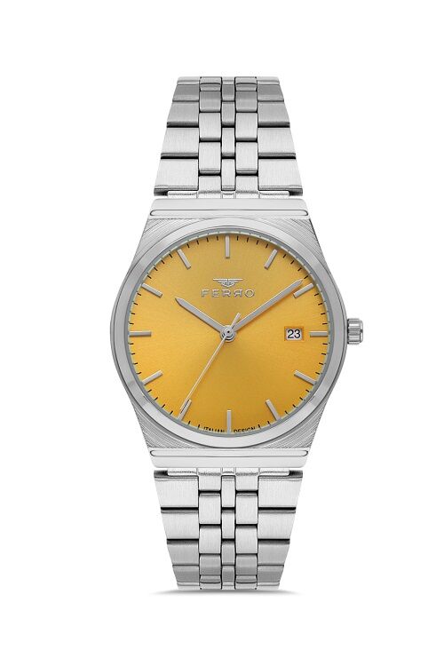 Ferro FL21591AWT-A12 Quartz Çelik Gri Turuncu Kadran 36 mm Kadın Kol Saati