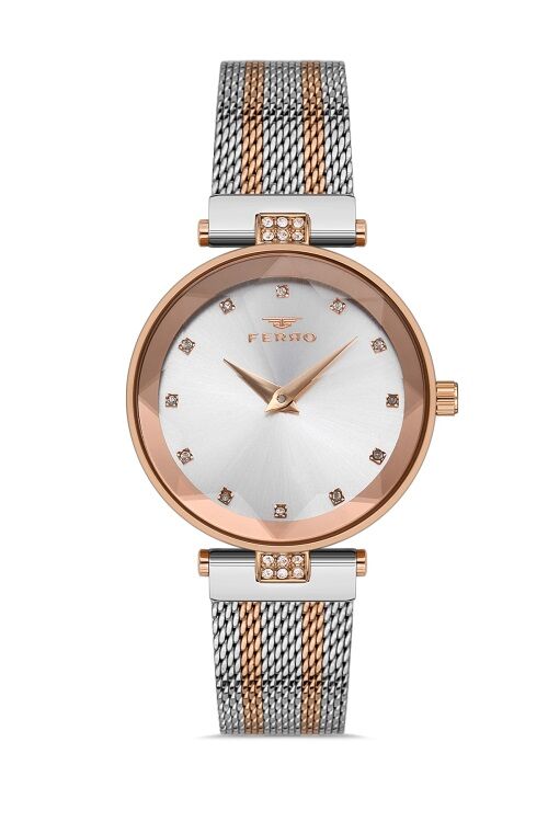 Ferro 33 mm Rose ve Gümüş Hasır Kordon Kadın Kol Saati FL21297C-E FL21297C-E