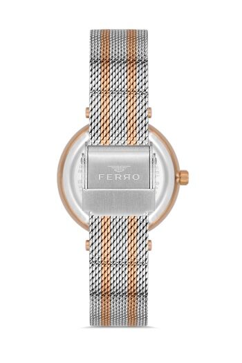 Ferro 33 mm Rose ve Gümüş Hasır Kordon Kadın Kol Saati FL21297C-E FL21297C-E