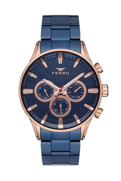 Ferro Lacivert Çelik Kordon Erkek Kol Saati FM11180A-T Fonksiyonları Aktif 3ATM SuGeçirmez