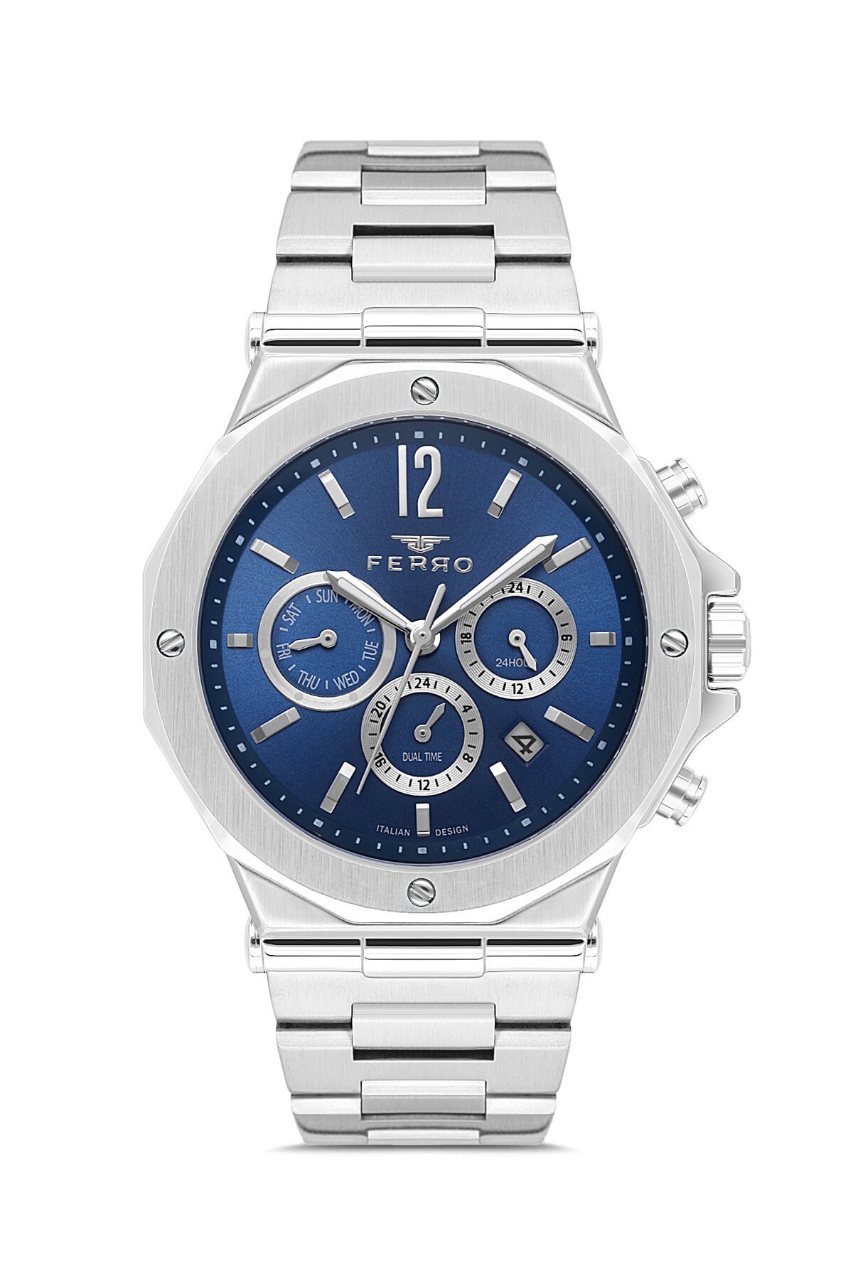 Ferro Gümüş Çelik Kordon Erkek Kol Saati FM43020A-A3 Tüm Fonksiyonlar Aktif 3 ATM Su Geçirmez