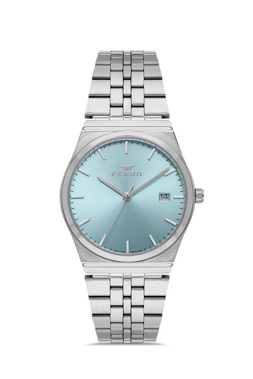 Ferro FL21591AWT-A18 Quartz Çelik Gri Turkuaz Kadran 36 mm Kadın Kol Saati
