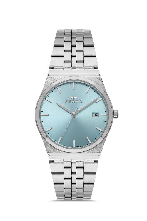 Ferro FL21591AWT-A18 Quartz Çelik Gri Turkuaz Kadran 36 mm Kadın Kol Saati