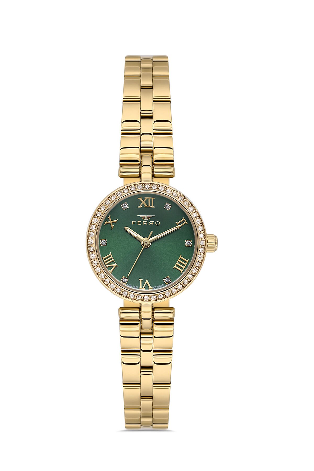 Ferro FL21612AWT-B6 Quartz Çelik Altın Rengi Yeşil Kadran 21 mm Kadın Kol Saati