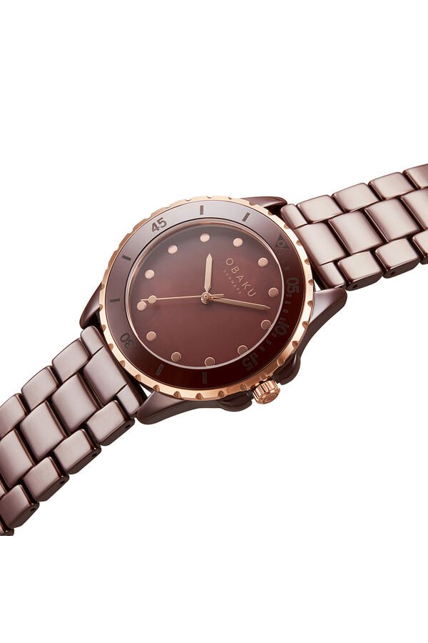 Obaku Denmark V279LXXNCN Quartz Seramik Kahverengi Safir Cam 36 mm Kadın Kol Saati