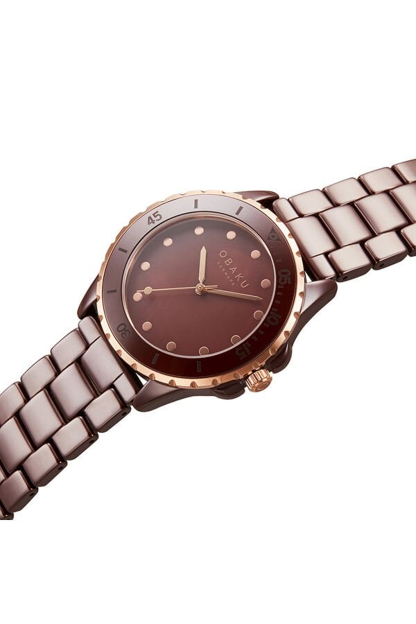 Obaku Denmark V279LXXNCN Quartz Seramik Kahverengi Safir Cam 36 mm Kadın Kol Saati