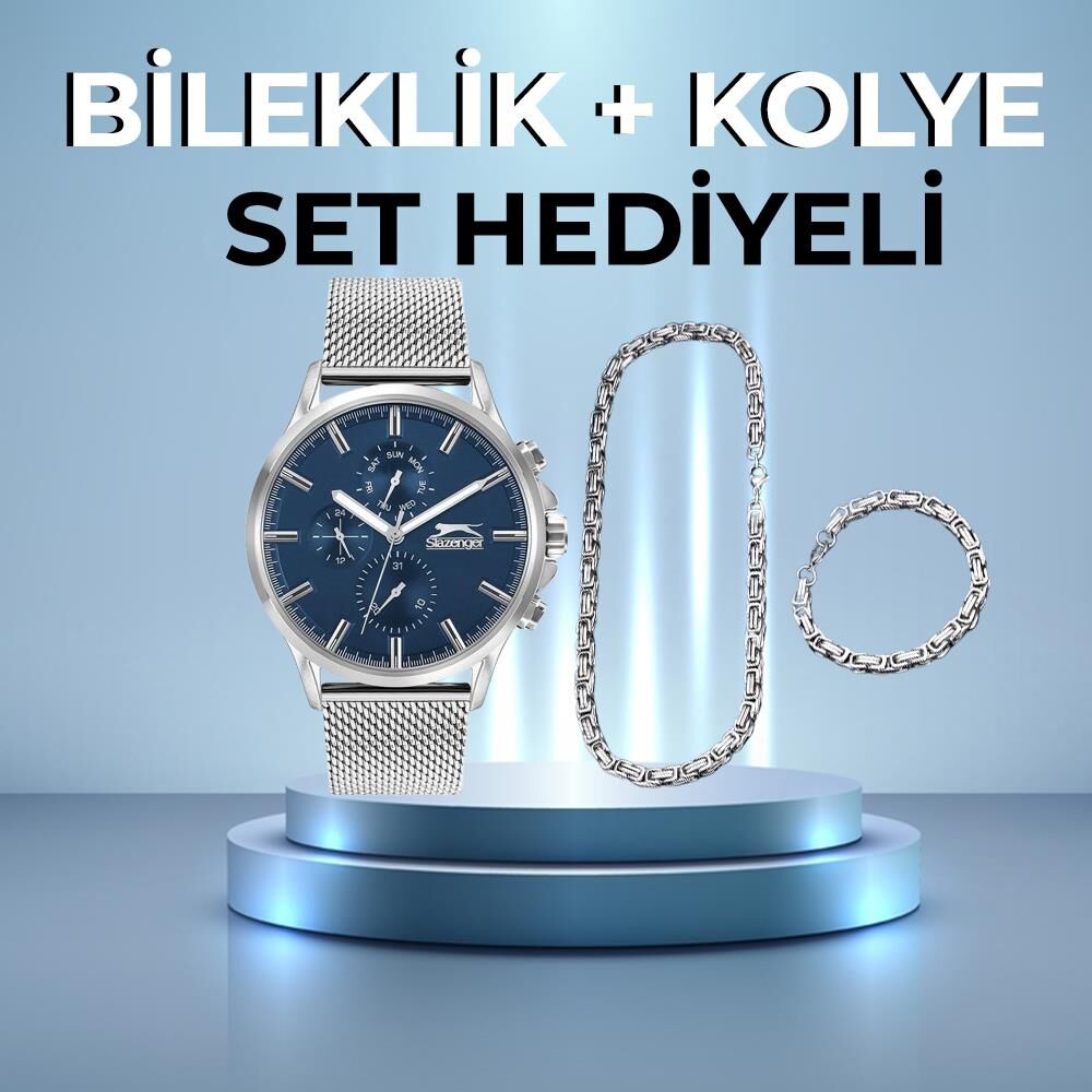 Slazenger Sl.09.1889.2.01 45 mm Gri Hasır Kordonlu Erkek Kol Saati AYNI GÜN KARGO