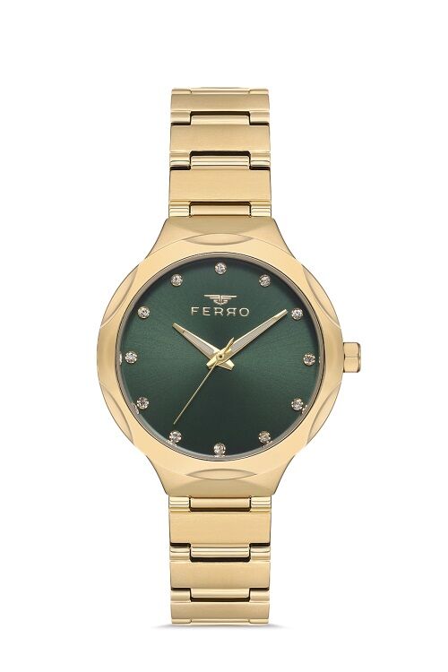 Ferro FL40114A-B6 Quartz Altın Rengi Yeşil Kadran 32 mm Kadın Kol Saati