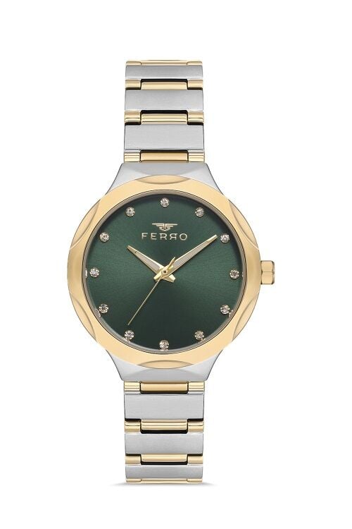 Ferro FL40114A-D6 Quartz Gold/Gri Yeşil Kadran 32 mm Kadın Kol Saati