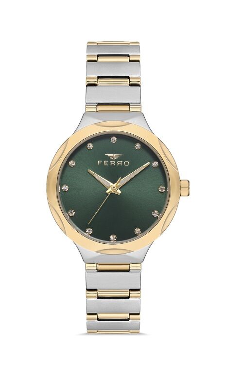 Ferro FL40114A-D6 Quartz Gold/Gri Yeşil Kadran 32 mm Kadın Kol Saati