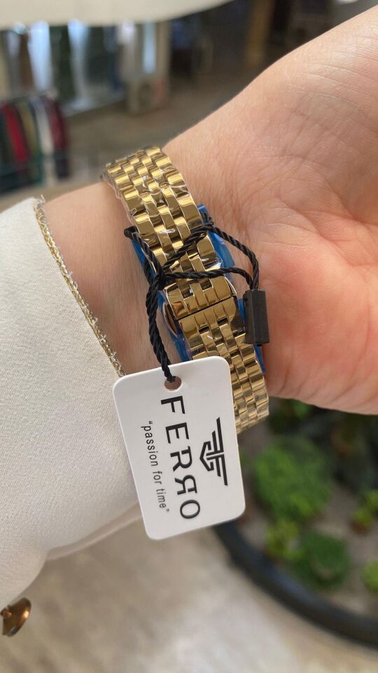 Ferro Quartz Çelik Altın Yeşil Kadran 25 mm Kadın Kol Saati