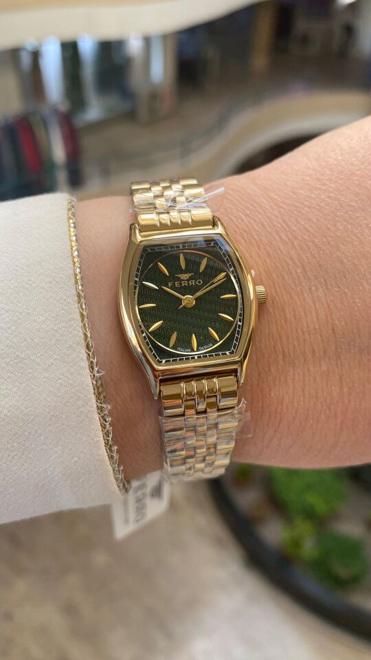 Ferro Quartz Çelik Altın Yeşil Kadran 25 mm Kadın Kol Saati