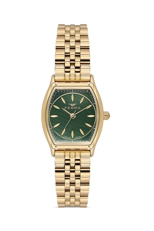 Ferro Quartz Çelik Altın Yeşil Kadran 25 mm Kadın Kol Saati