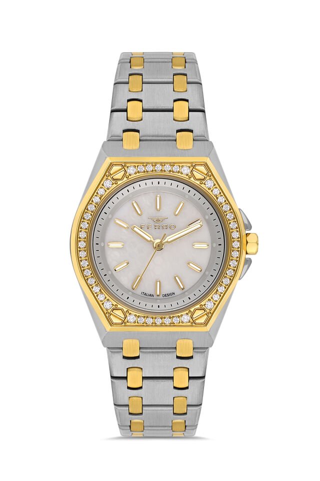 Ferro Sarı ve Gümüş Çelik Kordon Kadın Kol Saati FL43007A-D 3ATM Su Geçirmez 2 Yıl Garantili