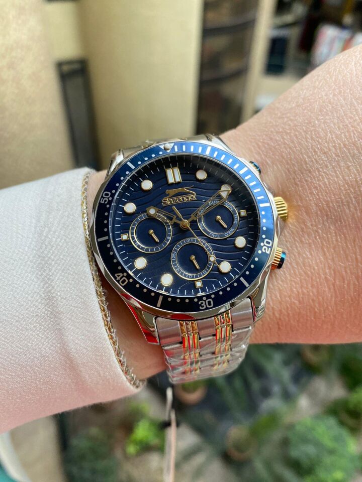Slazenger SL.09.2092.2.03 Quartz Çelik Altın/Gri Lacivert Kadran 46 mm Erkek Kol Saati