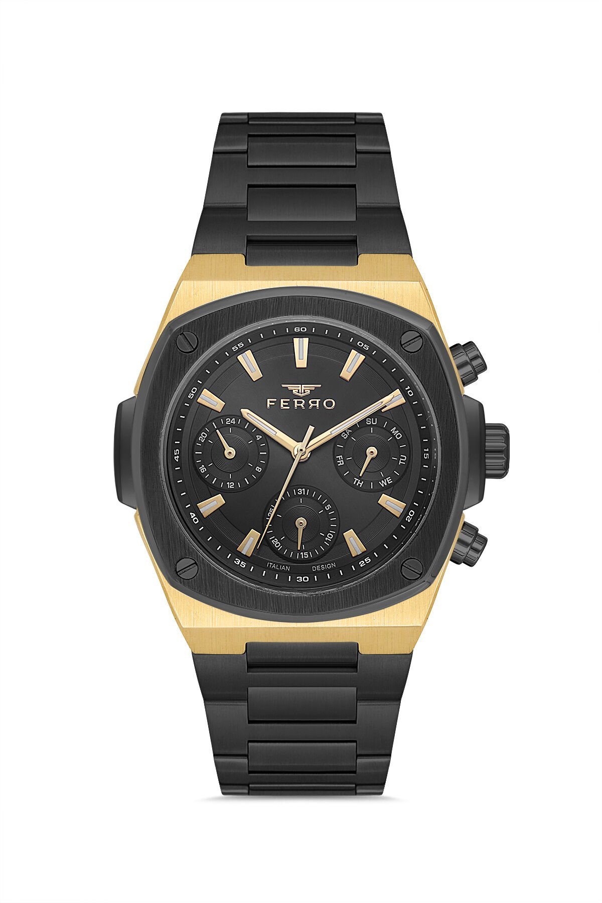 Ferro Siyah Çelik Kordon Erkek Kol Saati FM11555AWT-N2 Fonksiyonları Aktif 3 ATM Su Geçirmez