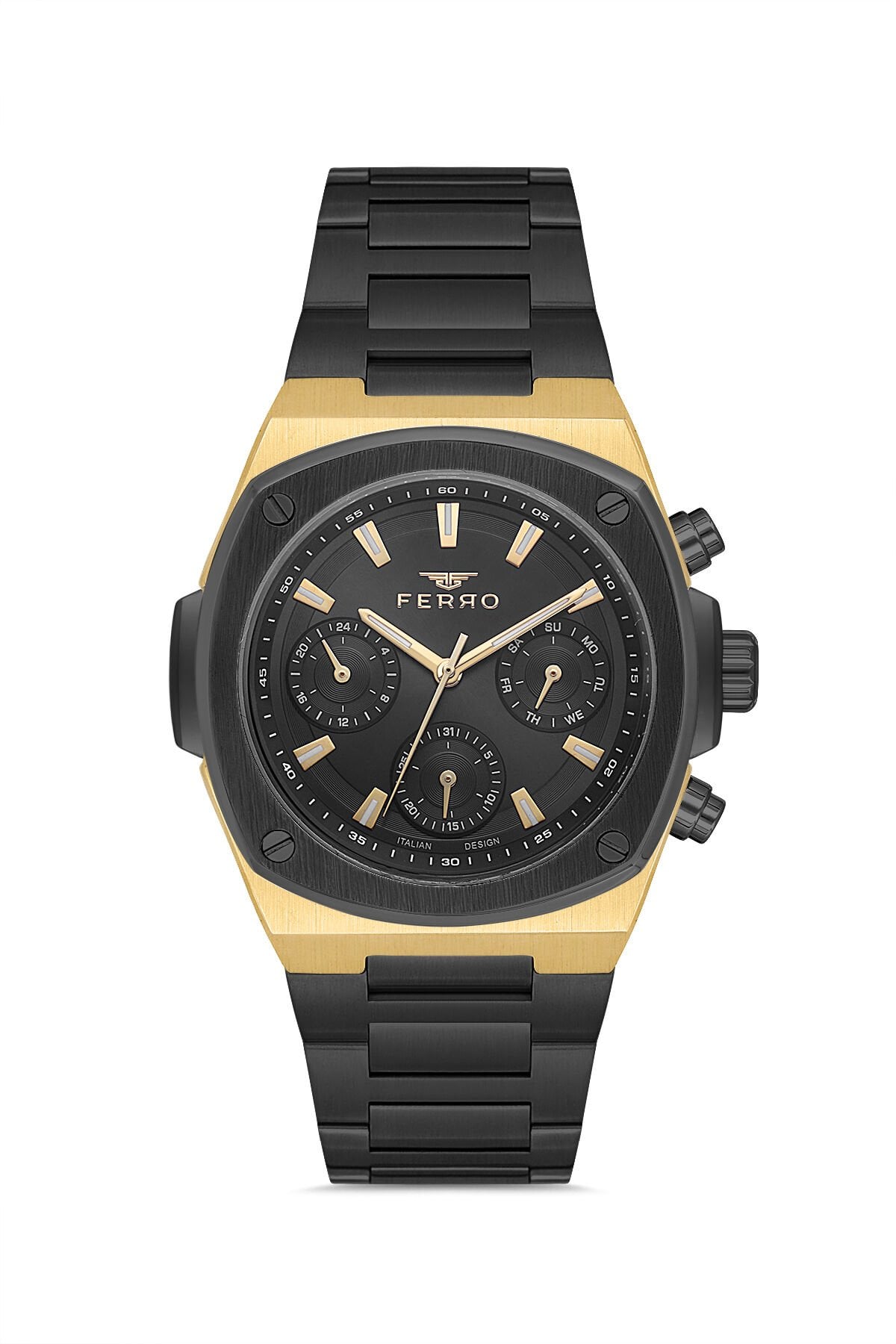 Ferro Siyah Çelik Kordon Erkek Kol Saati FM11555AWT-N2 Fonksiyonları Aktif 3 ATM Su Geçirmez