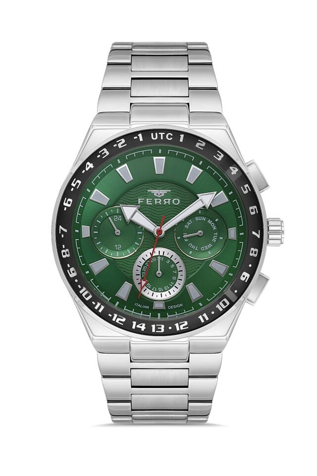 Ferro Gümüş Çelik Kordon Erkek Kol Saati FM11594AWT-A6 Fonksiyonları Aktif 3 ATM Su Geçirmez