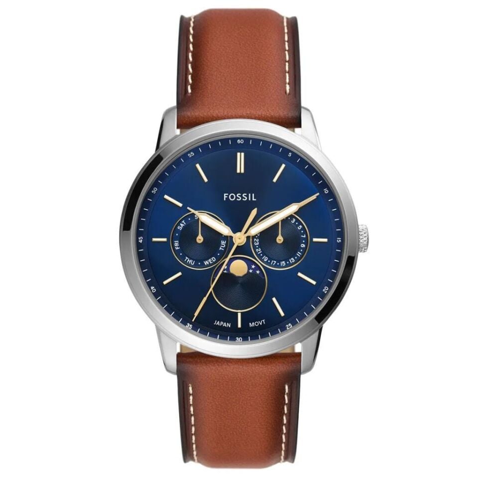 Fossil FFS5903 Quartz Deri Kahverengi Mavi Kadran 42 mm Erkek Kol Saati