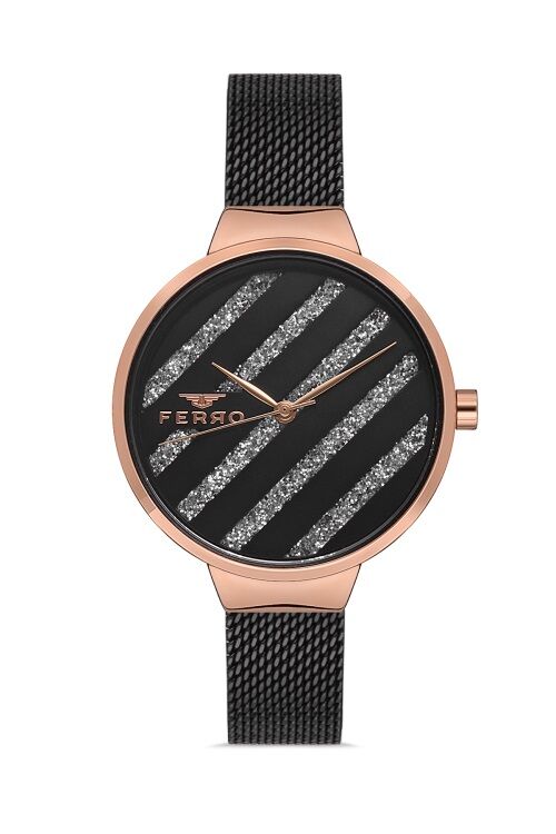 Ferro Siyah Hasır Kordon Kadın Kol Saati F21153C-R F21153C-R