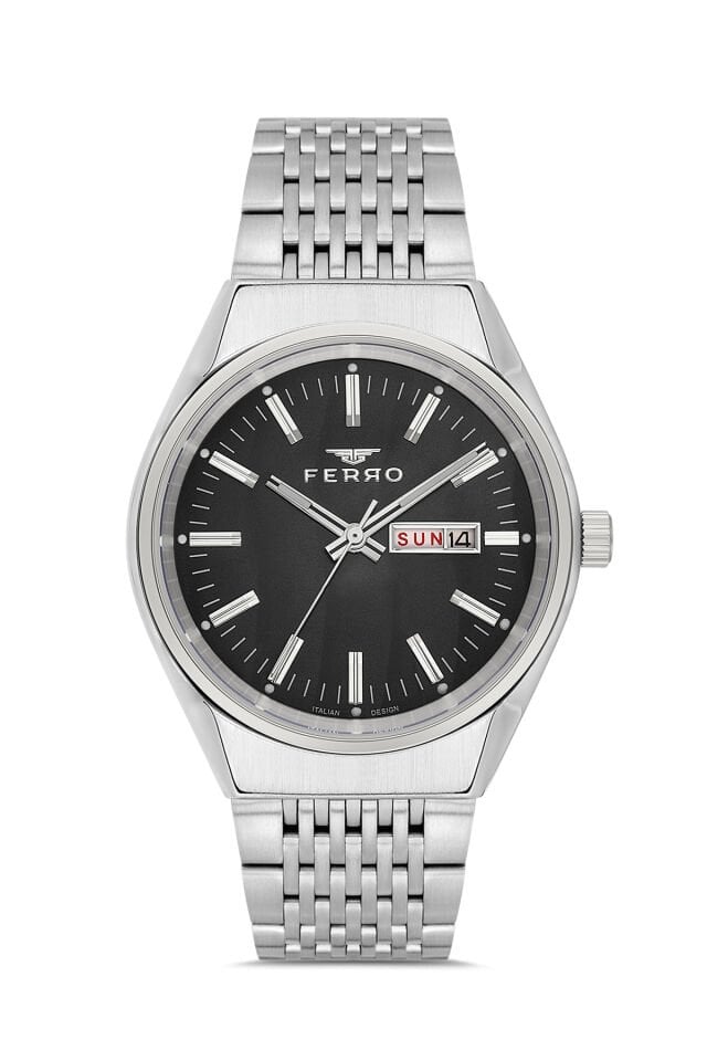 Ferro FM43012A-A2 Quartz Çelik Gri Siyah Kadran 40 mm Erkek Kol Saati