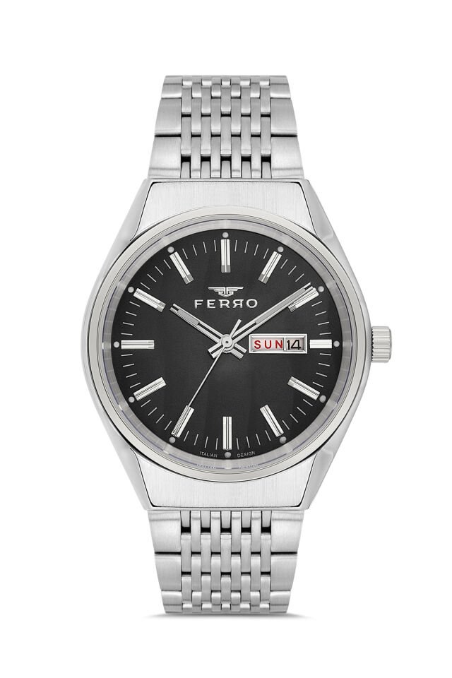 Ferro FM43012A-A2 Quartz Çelik Gri Siyah Kadran 40 mm Erkek Kol Saati