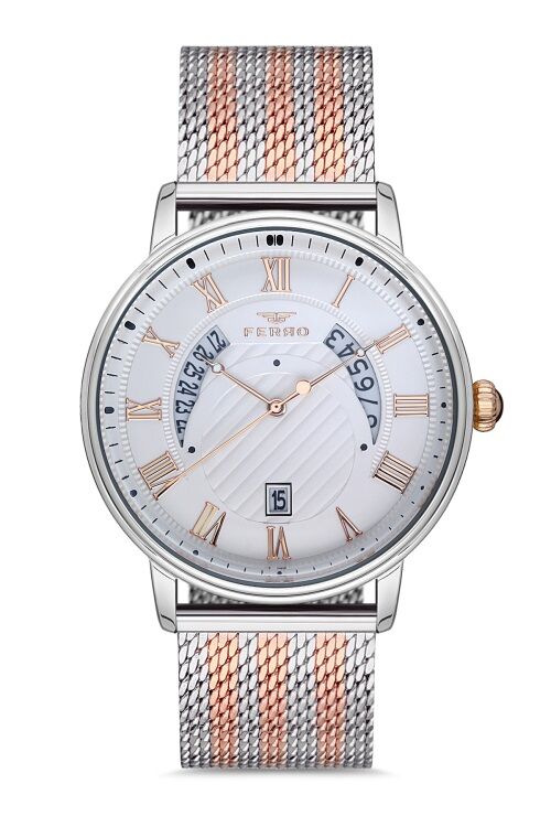 Ferro 44 mm Rose ve Gümüş Hasır Kordon Erkek Kol Saati F11050C-1117-E F11050C-1117-E
