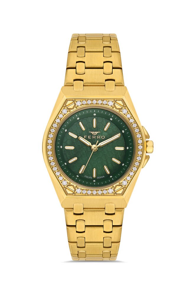 Ferro Sarı Çelik Kordon Kadın Kol Saati FL43007A-B6 3ATM Su Geçirmez 2 Yıl Garantili HediyePaketli