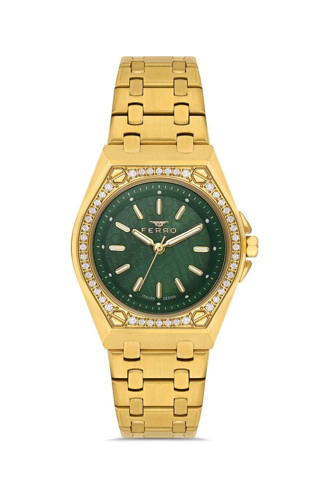 Ferro Sarı Çelik Kordon Kadın Kol Saati FL43007A-B6 3ATM Su Geçirmez 2 Yıl Garantili HediyePaketli