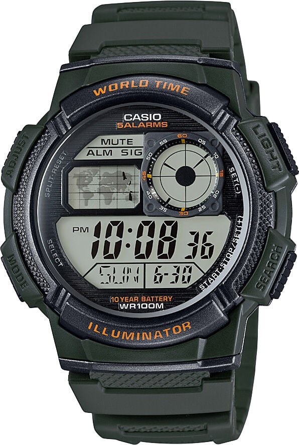 Casio AE-1000W-3AVDF Quartz Silikon Yeşil 10 ATM 44 mm Erkek Kol Saati