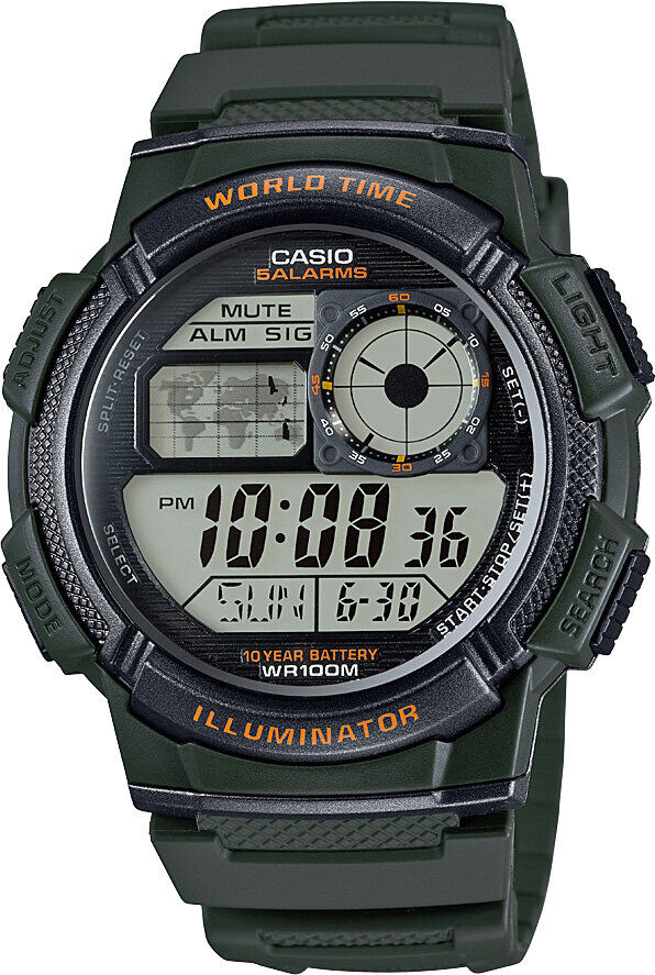 Casio AE-1000W-3AVDF Quartz Silikon Yeşil 10 ATM 44 mm Erkek Kol Saati