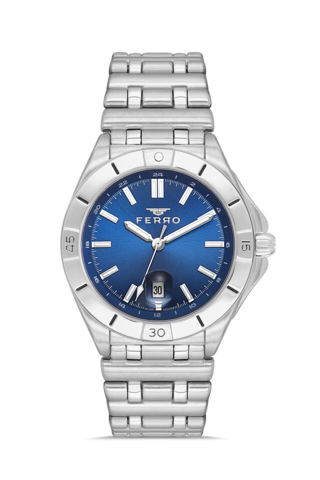 Ferro FM43017A-A3 Quartz Çelik Gri Lacivert Kadran 41 mm Erkek Kol Saati