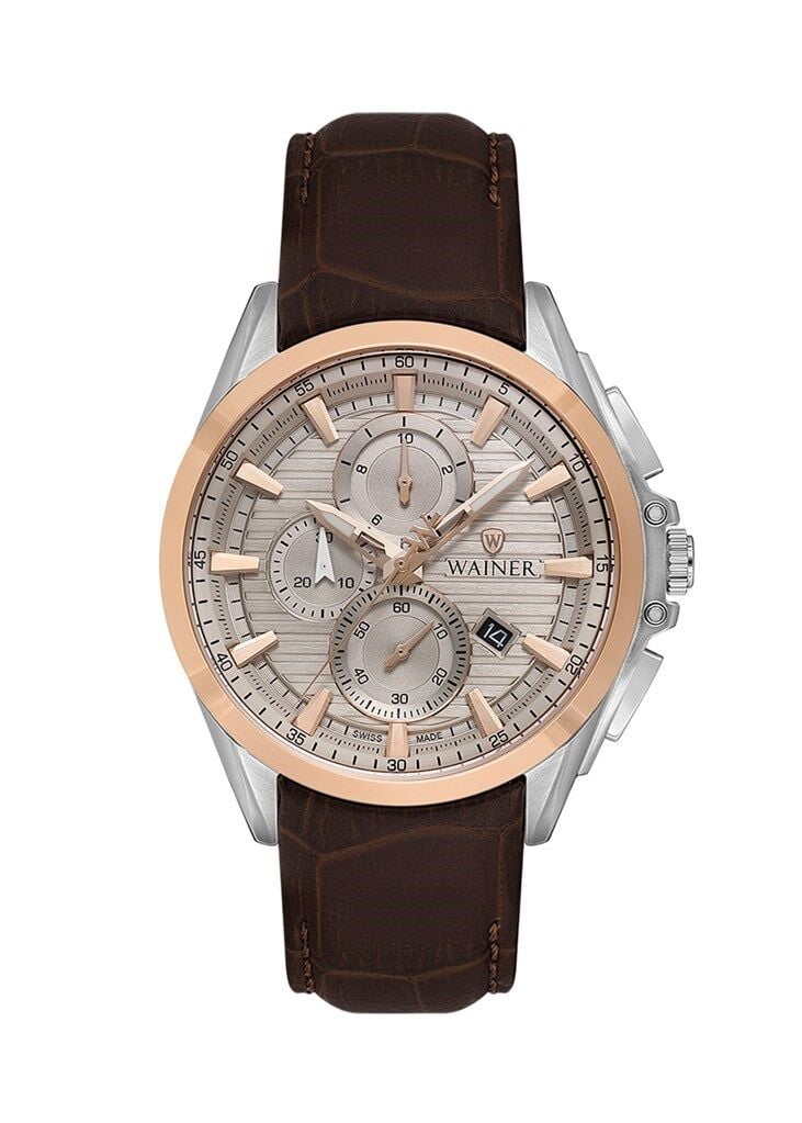 Wainer WA.19400-D Quartz Kronograf Deri Kahverengi Safir Cam 43 mm Erkek Kol Saati