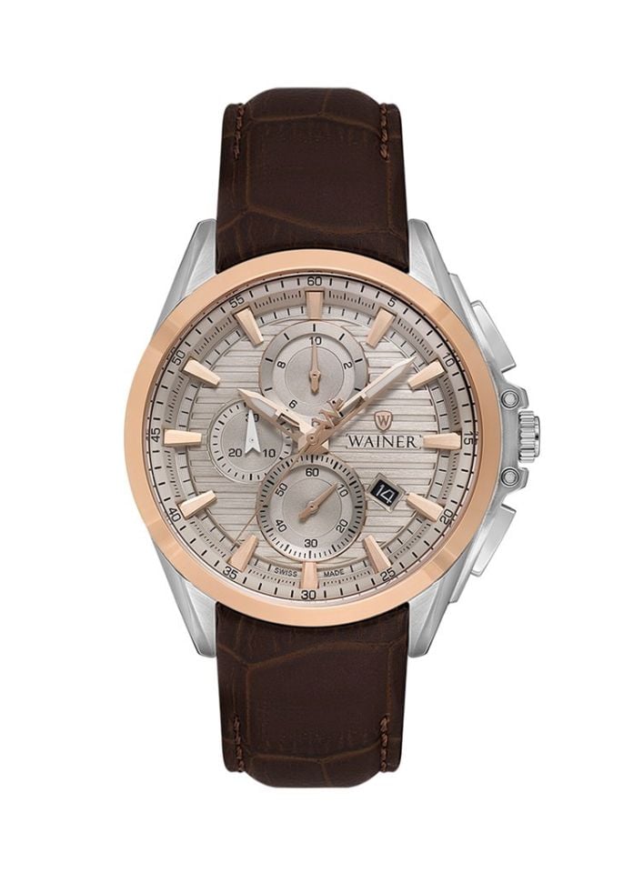 Wainer WA.19400-D Quartz Kronograf Deri Kahverengi Safir Cam 43 mm Erkek Kol Saati