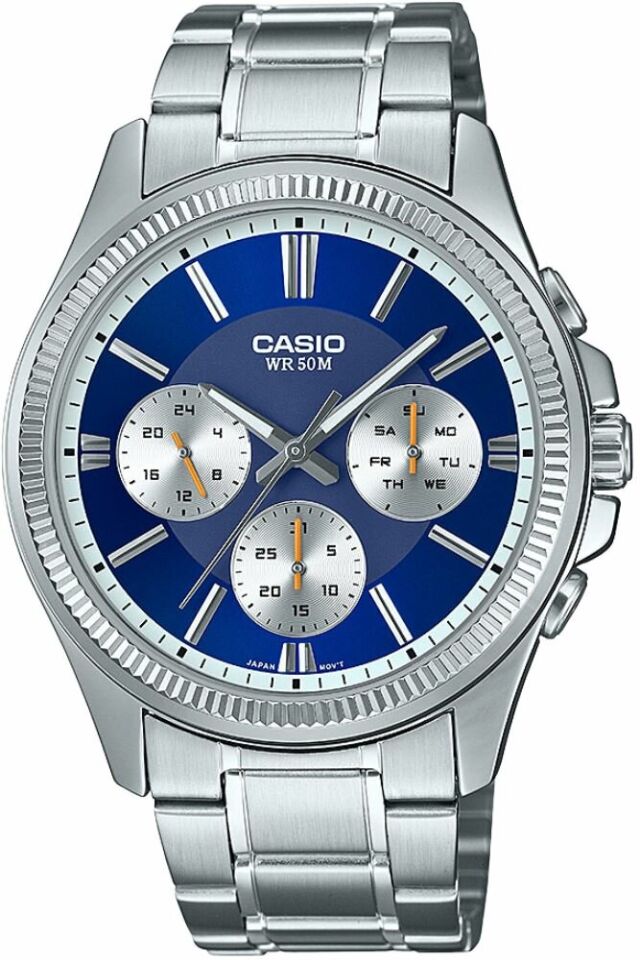 Casio MTP-1375D-2A1VDF Quartz Çelik Gri Mavi Kadran 42 mm Erkek Kol Saati