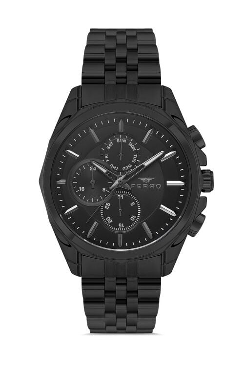 Ferro Siyah Çelik Kordon Erkek Kol Saati FM11391A-G Fonksiyonları Aktif 3ATM Su Geçirmez