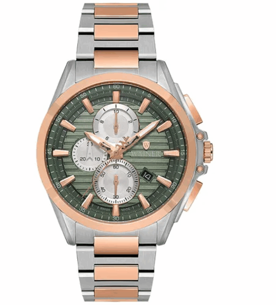 Wainer WA.19401-E Swiss Made Quartz Çelik Rose/Gri Yeşil 44 mm Erkek Kol Saati
