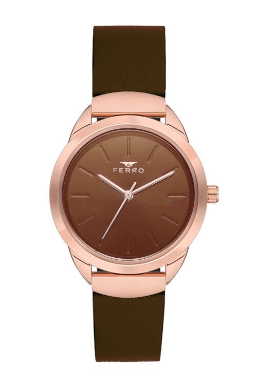 Ferro 34 mm Kahverengi Deri Kordon Kadın Kol Saati F21073B-S F21073B-S