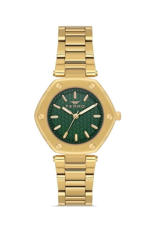 Ferro Sarı Çelik Kordon Kadın Kol Saati FL43006A-B6 3ATM Su Geçirmez 2 Yıl Garantili HediyePaketli