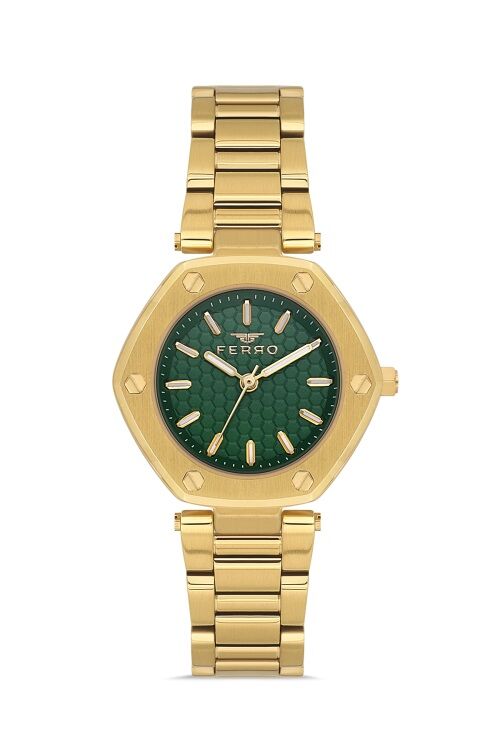 Ferro Sarı Çelik Kordon Kadın Kol Saati FL43006A-B6 3ATM Su Geçirmez 2 Yıl Garantili HediyePaketli