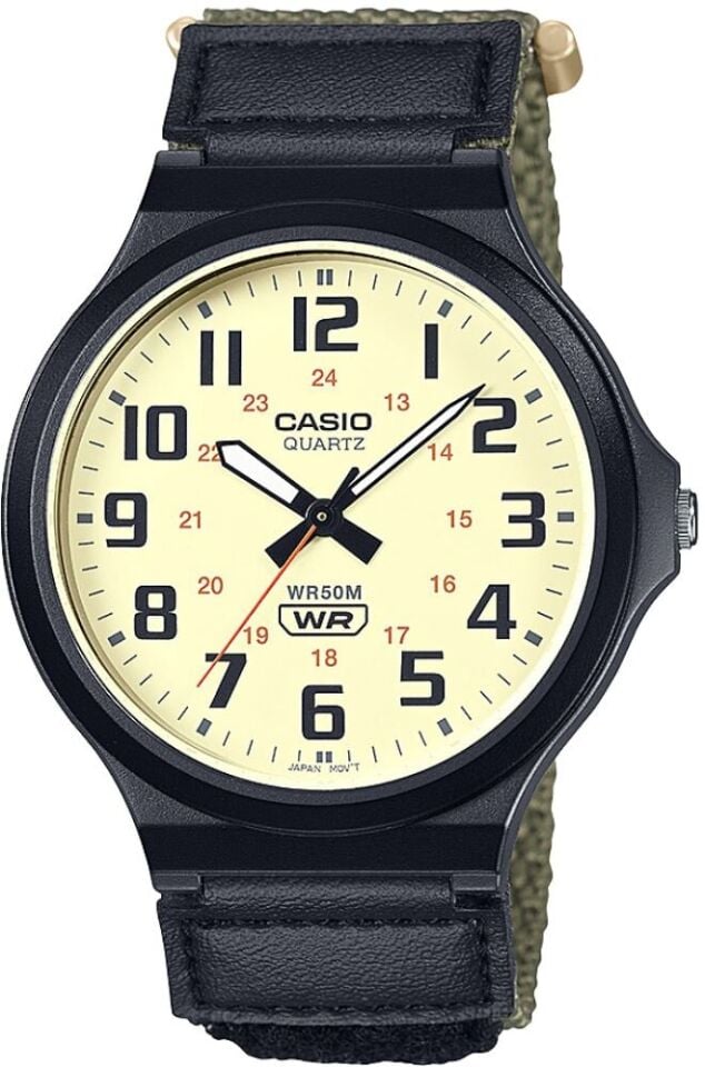 Casio MW-240B-3BVDF Quartz Nato Yeşil-Siyah Krem Kadran 44 mm Erkek Kol Saati